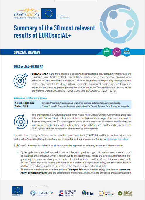 Summary of the 30 most relevant results of EUROsociAL+