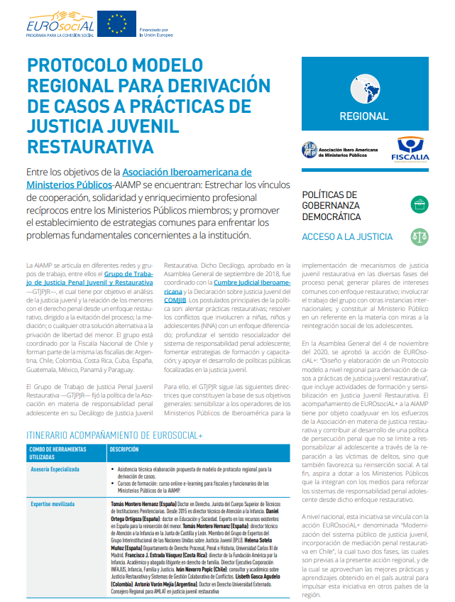 Protocolo Modelo Regional para derivación de casos a prácticas de justicia juvenil restaurativa